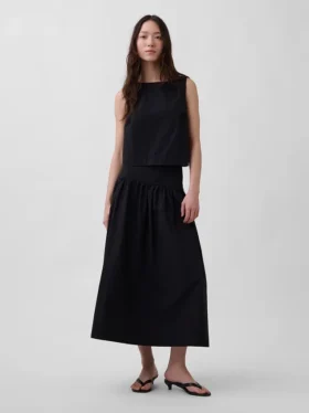 Poplin Düşük Bel Maxi Etek