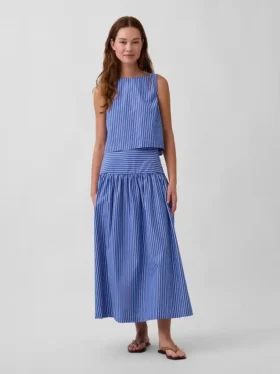 Poplin Düşük Bel Maxi Etek