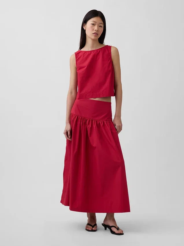 Poplin Düşük Bel Maxi Etek