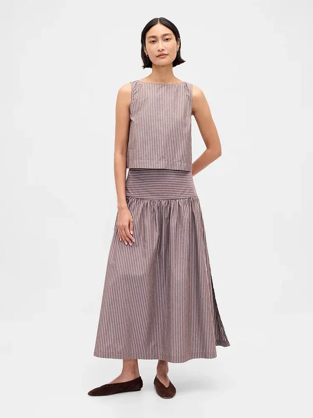 Poplin Düşük Bel Maxi Etek
