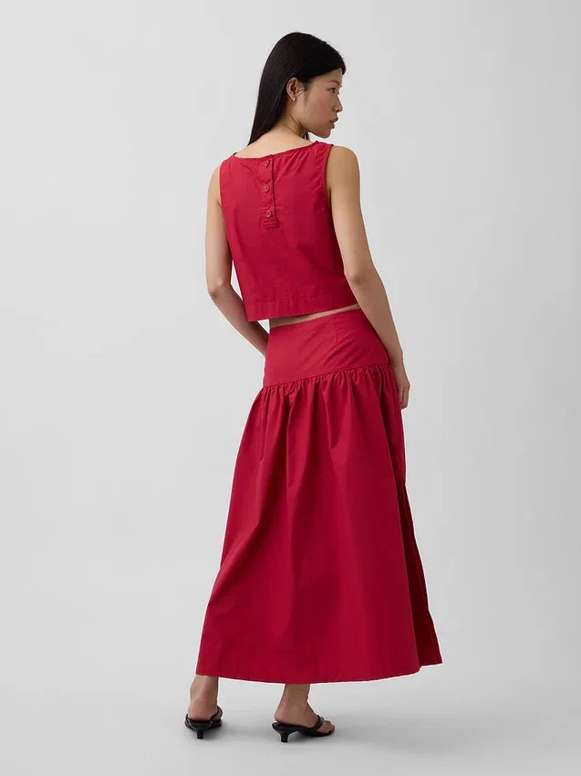 Poplin Düşük Bel Maxi Etek
