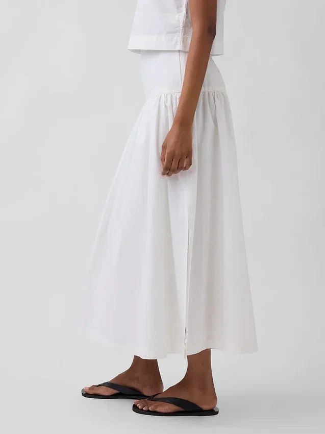 Poplin Düşük Bel Maxi Etek