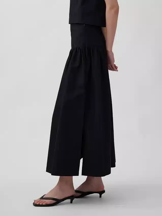 Poplin Düşük Bel Maxi Etek