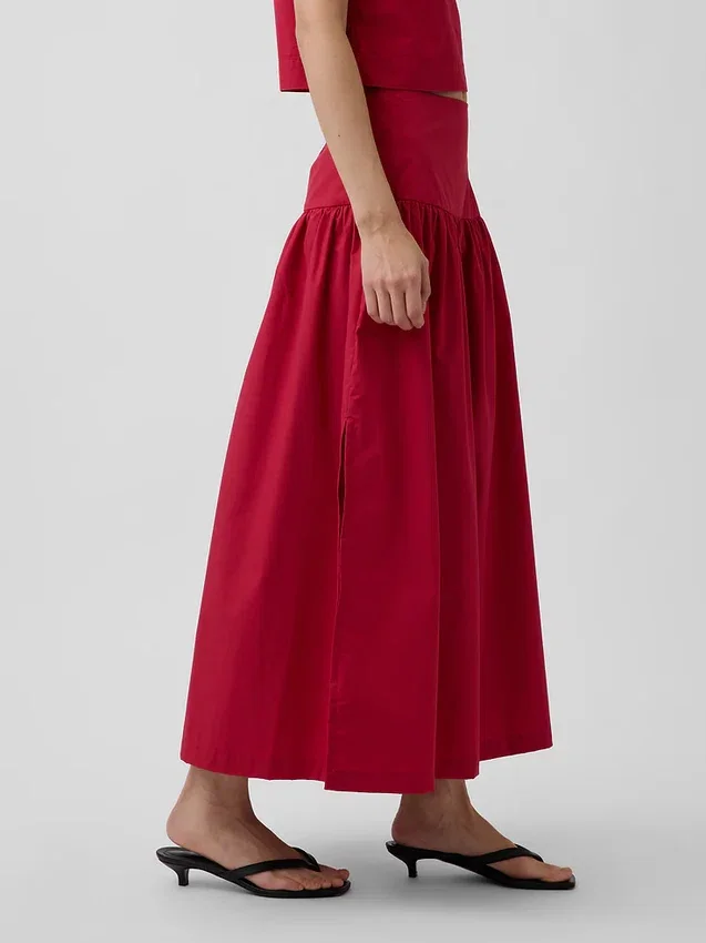 Poplin Düşük Bel Maxi Etek
