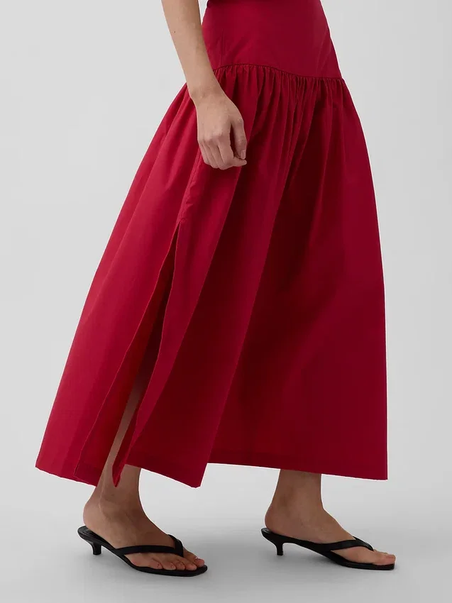 Poplin Düşük Bel Maxi Etek