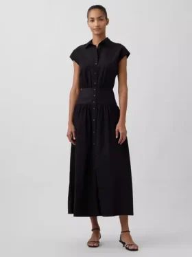 Poplin Düşük Bel Maxi Gömlek Elbise