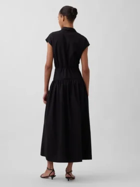 Poplin Düşük Bel Maxi Gömlek Elbise