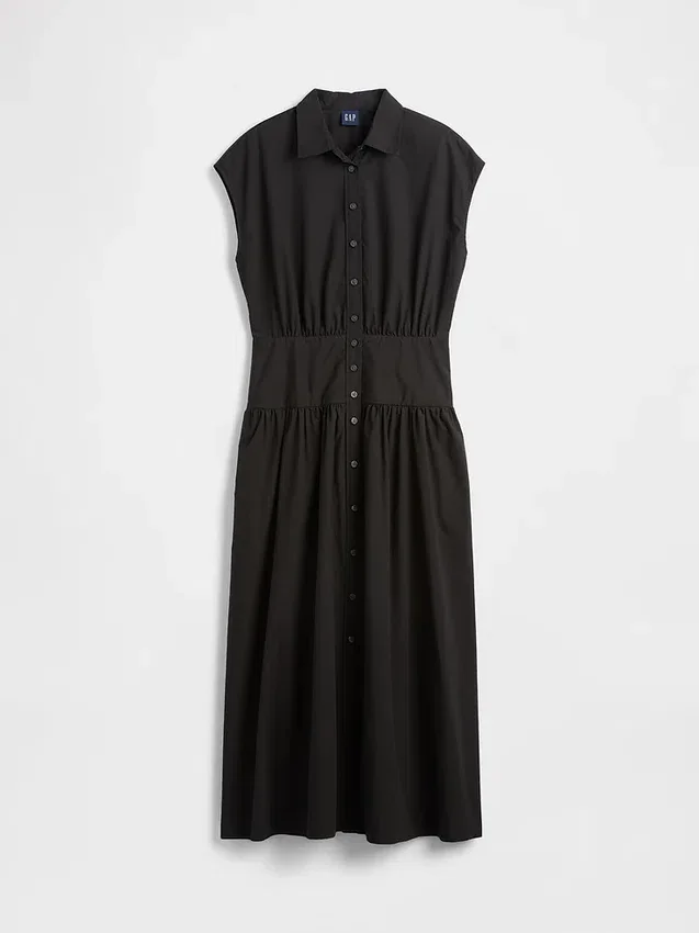 Poplin Düşük Bel Maxi Gömlek Elbise