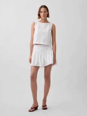 Poplin Düşük Bel Mini Etek-Şort