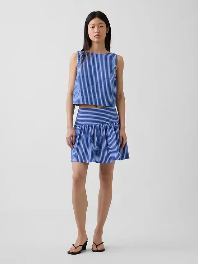 Poplin Düşük Bel Mini Etek-Şort