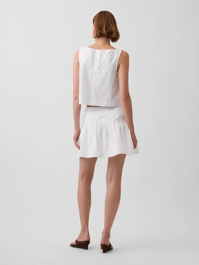 Poplin Düşük Bel Mini Etek-Şort