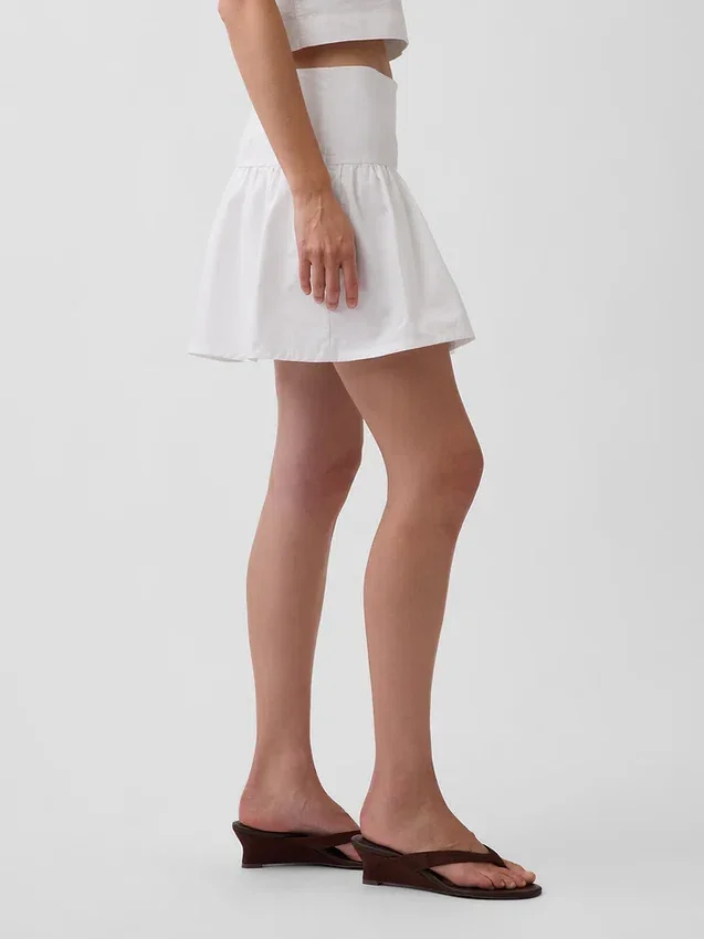 Poplin Düşük Bel Mini Etek-Şort