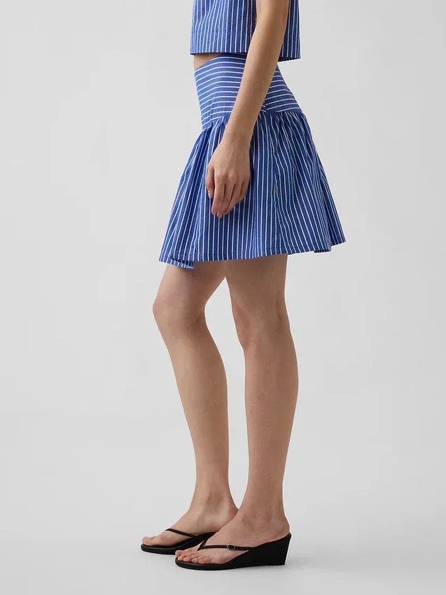 Poplin Düşük Bel Mini Etek-Şort