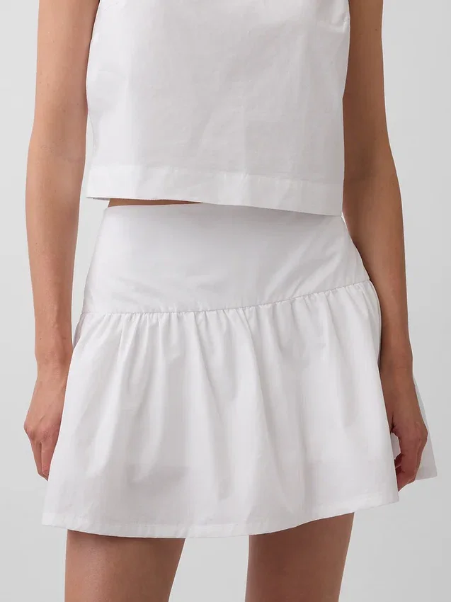 Poplin Düşük Bel Mini Etek-Şort