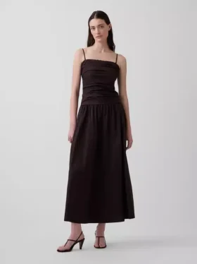 Poplin Düşük Belli Maxi Elbise