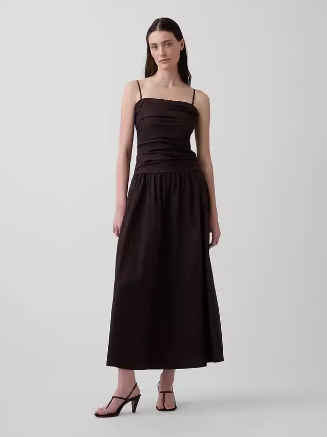 Poplin Düşük Belli Maxi Elbise