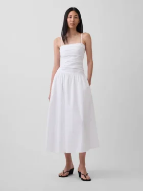 Poplin Düşük Belli Maxi Elbise