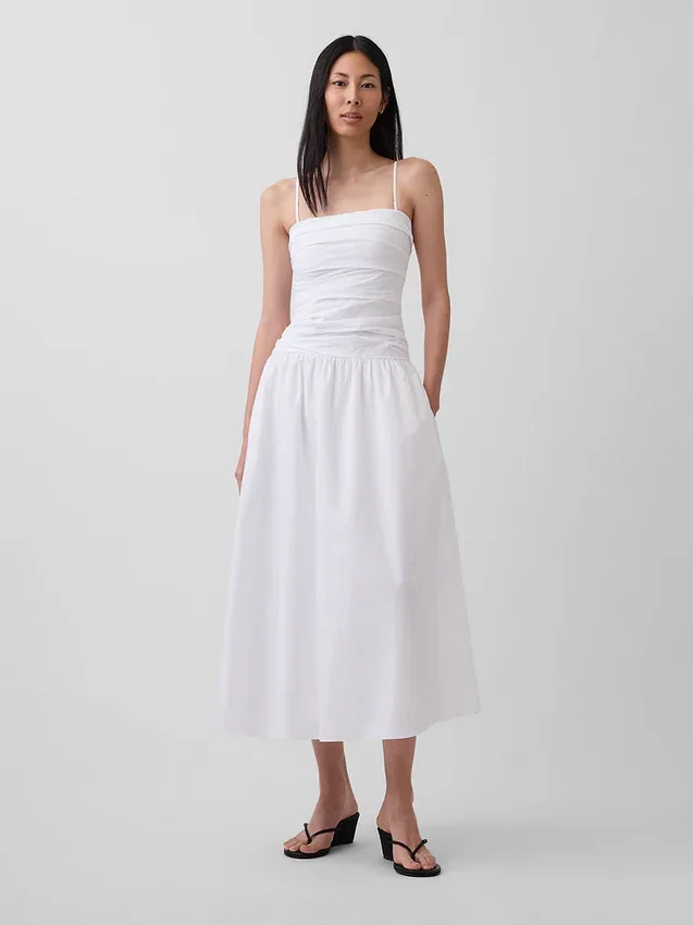 Poplin Düşük Belli Maxi Elbise