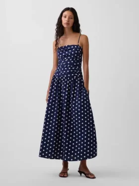 Poplin Düşük Belli Maxi Elbise