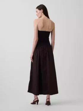 Poplin Düşük Belli Maxi Elbise