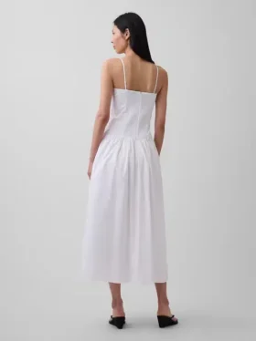 Poplin Düşük Belli Maxi Elbise