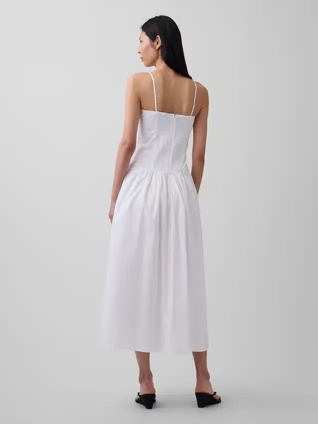 Poplin Düşük Belli Maxi Elbise