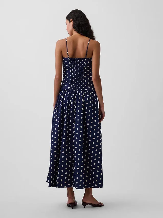 Poplin Düşük Belli Maxi Elbise