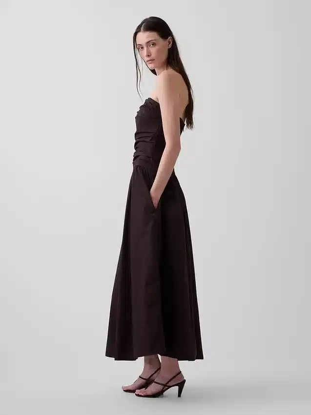 Poplin Düşük Belli Maxi Elbise