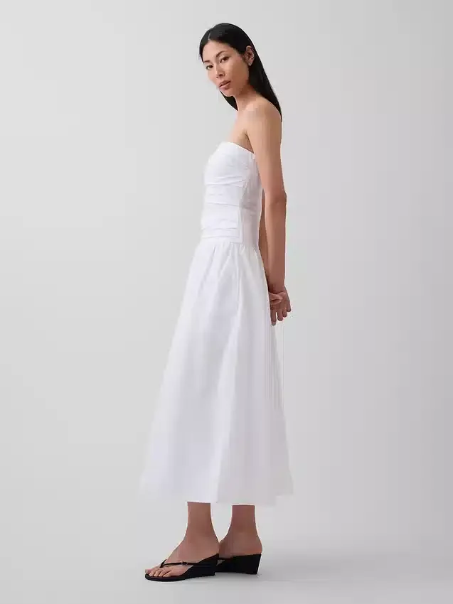 Poplin Düşük Belli Maxi Elbise