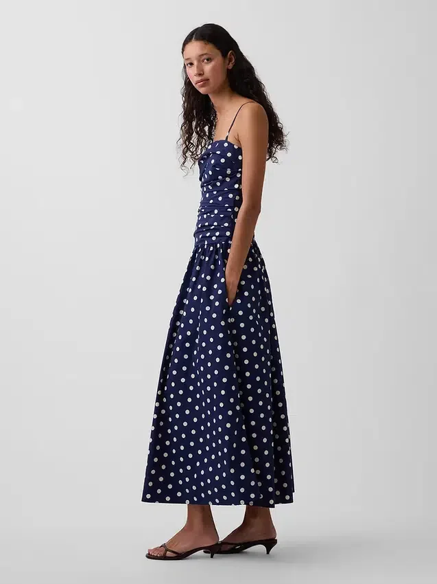 Poplin Düşük Belli Maxi Elbise