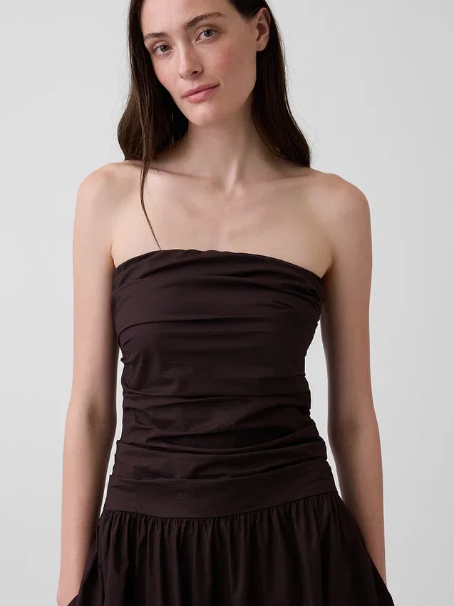 Poplin Düşük Belli Maxi Elbise