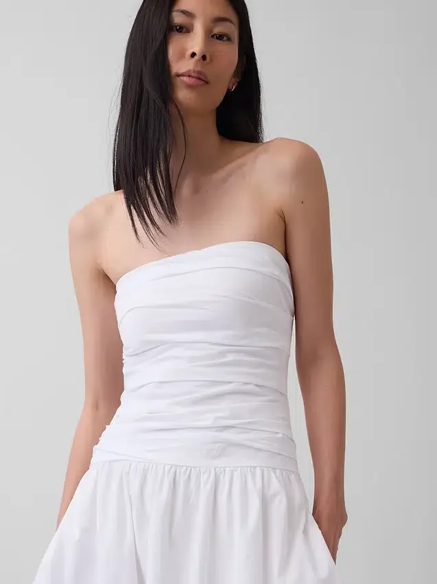 Poplin Düşük Belli Maxi Elbise