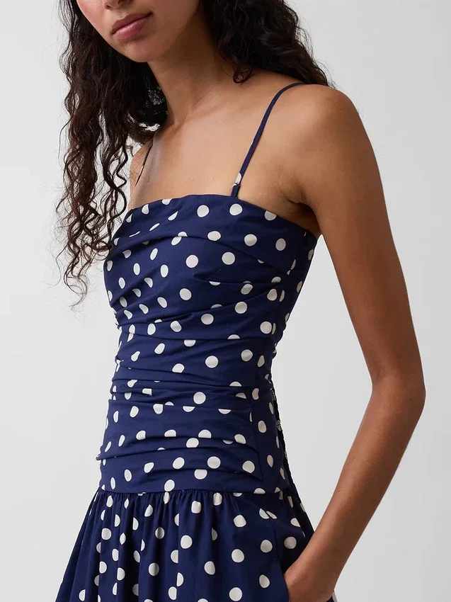 Poplin Düşük Belli Maxi Elbise