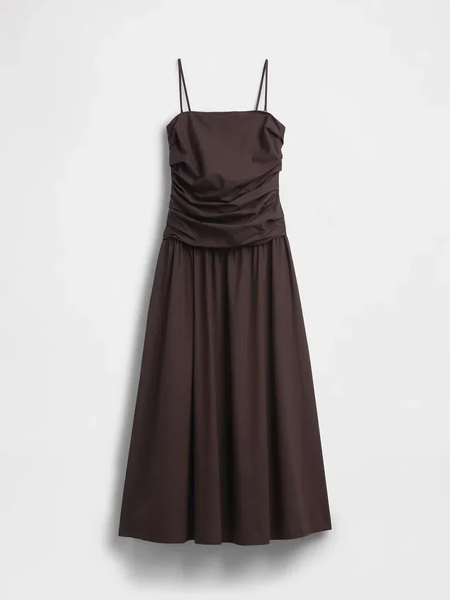 Poplin Düşük Belli Maxi Elbise