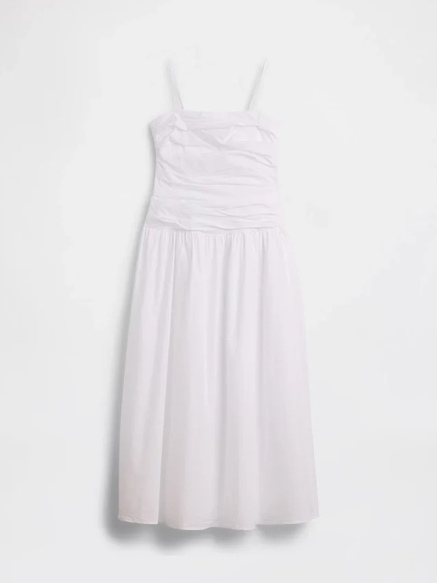 Poplin Düşük Belli Maxi Elbise