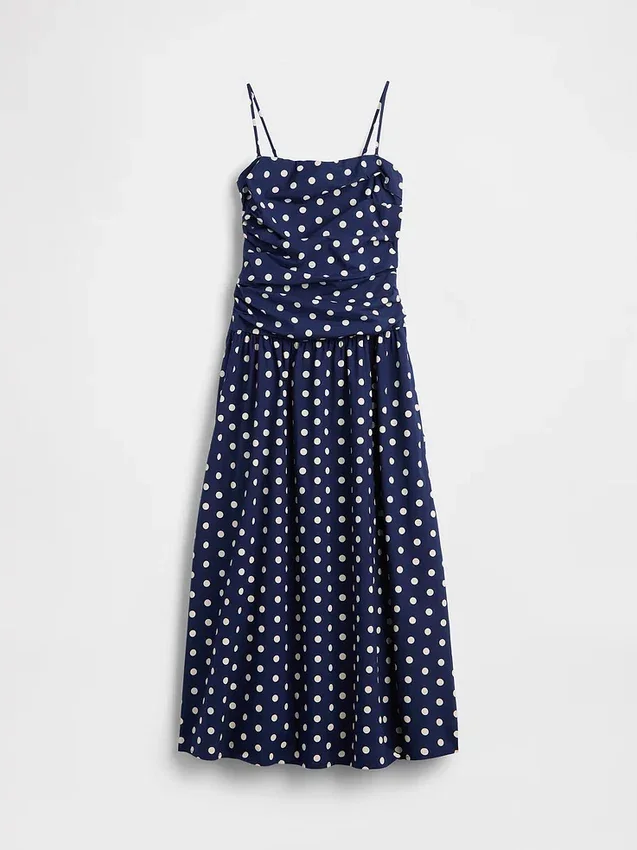 Poplin Düşük Belli Maxi Elbise