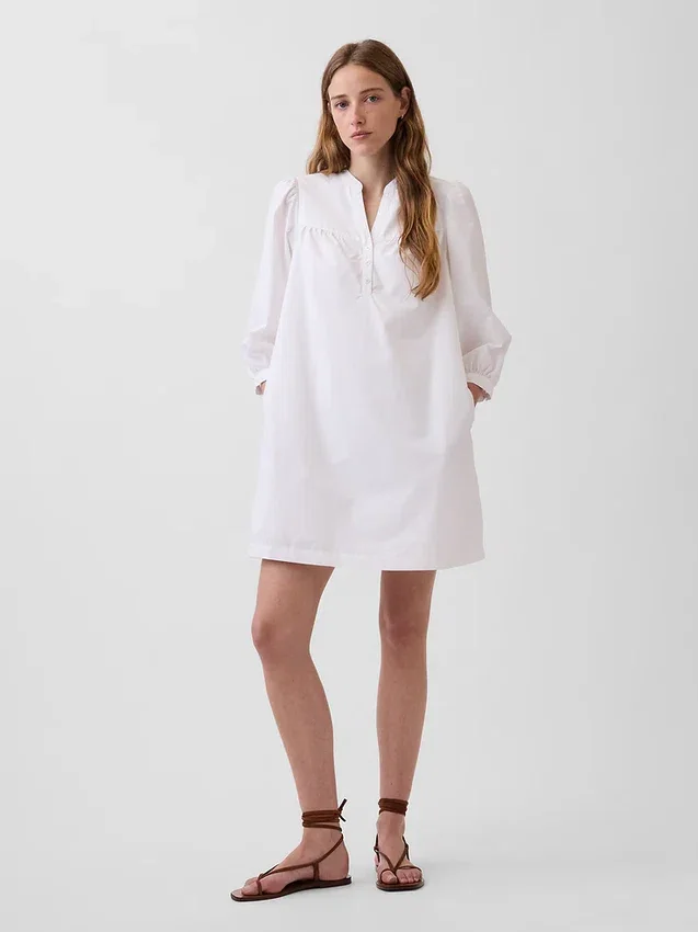 Poplin Henley Mini Elbise