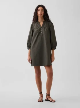 Poplin Henley Mini Elbise