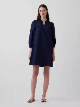 Poplin Henley Mini Elbise