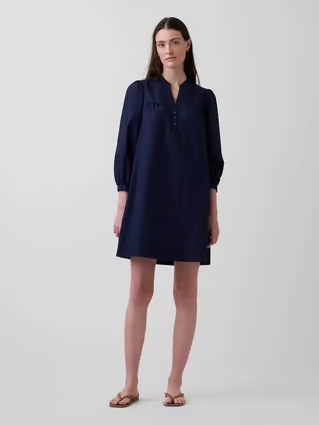 Poplin Henley Mini Elbise