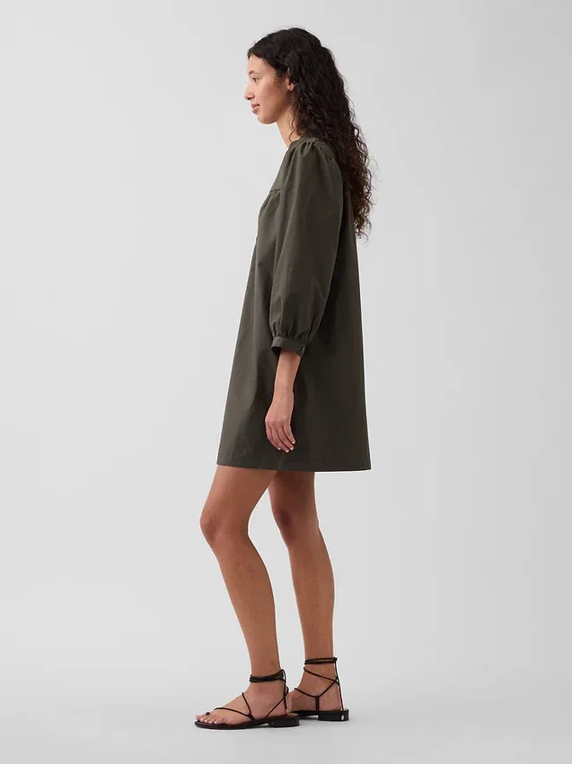 Poplin Henley Mini Elbise