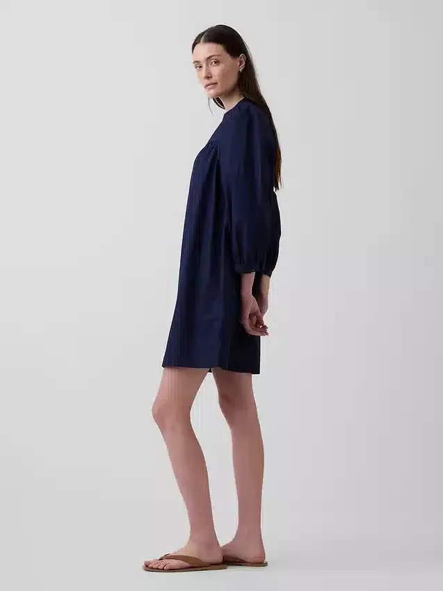 Poplin Henley Mini Elbise