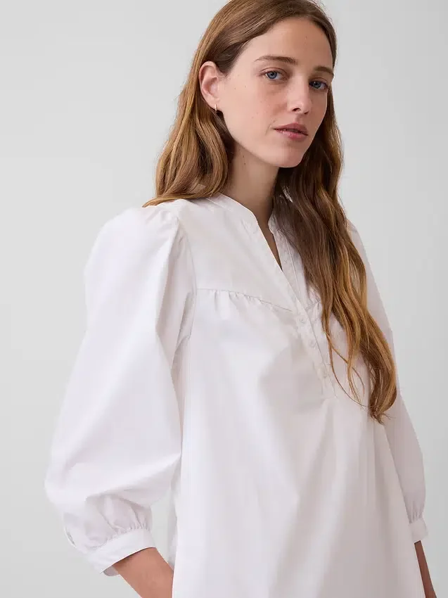 Poplin Henley Mini Elbise