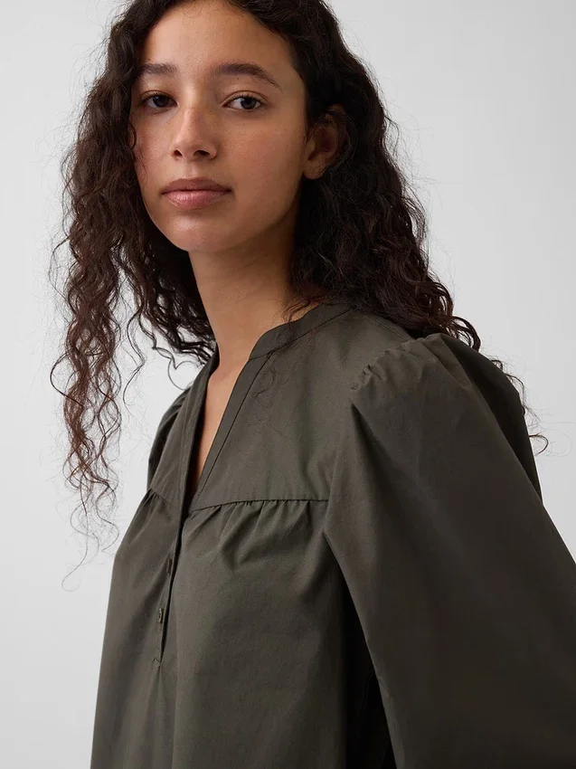 Poplin Henley Mini Elbise