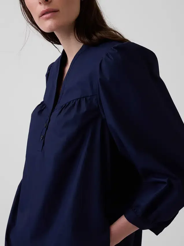 Poplin Henley Mini Elbise