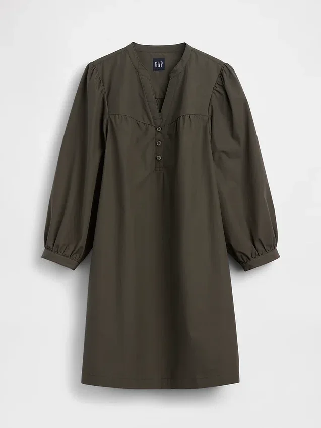 Poplin Henley Mini Elbise