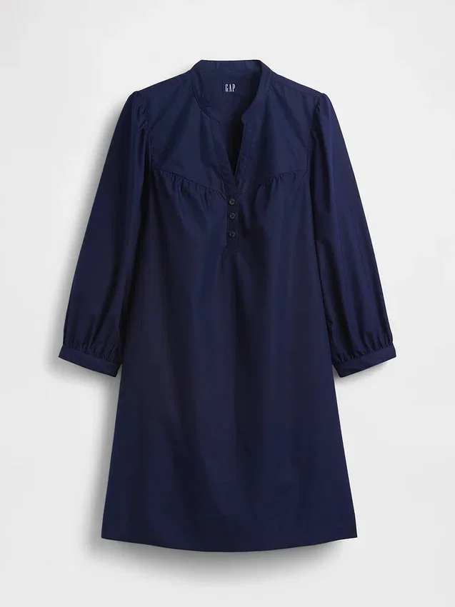Poplin Henley Mini Elbise