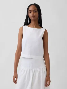 Poplin Kayık Yaka Tank Top