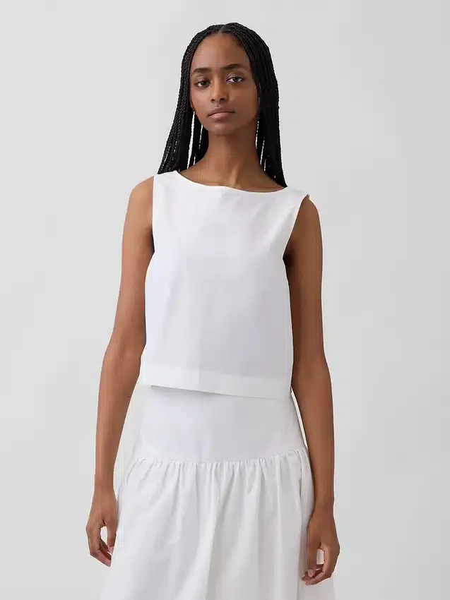Poplin Kayık Yaka Tank Top