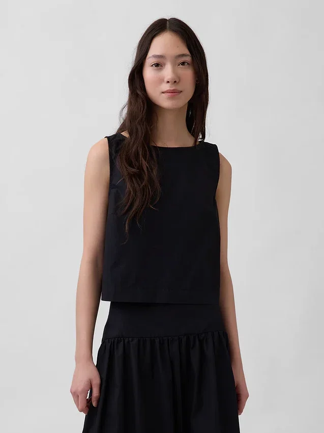 Poplin Kayık Yaka Tank Top